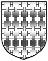 T-shaped patches in an alternating pattern of blue and white, in which each shape stands broad edge to broad edge or narrow edge to narrow edge with one of the same tincture above or below it