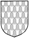 bell-shaped patches in an alternating pattern of blue and white, in which each shape stands broad edge to broad edge or point to point with one of the opposite tincture above or below it